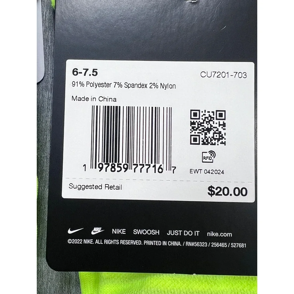 3 Nike Spark‎ Running Cushioned No Show Socks Volt yellow Blue  M 6-7.5 W 7.5-9